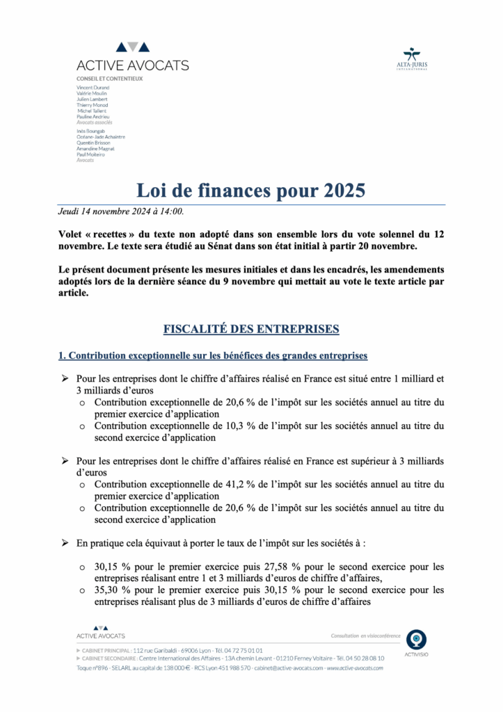 (Mise à jour au 14/11/24) – Loi de Finances 2025 : Nouvelles mesures fiscales pour les entreprises et les particuliers